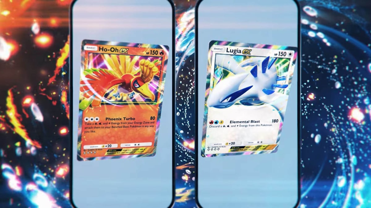 Ho-Oh and Lugia cards (although not the ones being accused of plagiarism) in Pokemon TCG Pocket